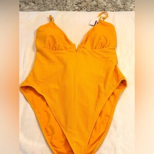 Jessica Simpson Orange One Piece with Plunging V-Neck and Adjustable Back